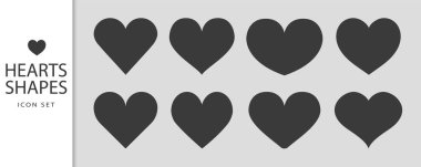 Siyah renkli kalp, aşkın sembolü, sevgililer günü, kalp şekilleri, ikon, şablon, beyaz arka planda izole edilmiş.