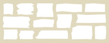 Beyaz kağıt parçalanmış, yırtılmış sayfa yırtılmış sayfa, yırtılmış sayfa elementi, izole edilmiş parça. Albüm boş başlık. Düzensiz karton seti