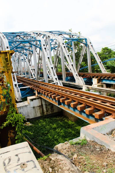 Blue Sky Railway Bridge Centered Karawang — Stock Photo, Image