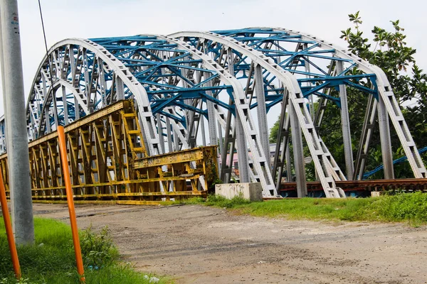 Blue Sky Railway Bridge Centered Karawang — Stock Photo, Image