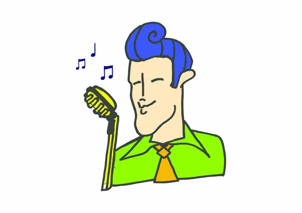 Sakallı ve gitarlı bir çizgi film karakterinin vektör çizimi.