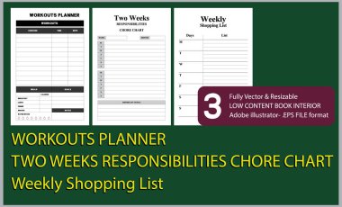 WORKOUTS PLANNERTWO WEEKS RESPONSIBILITIES CHORE CHARTWeekly Shopping List