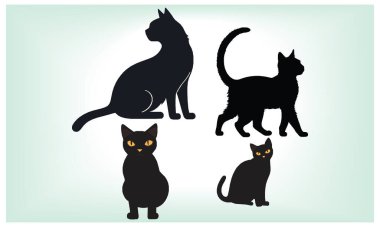 Kedi silueti, tüm kedi severler için simge ve logo, Uluslararası Kedi Günü.