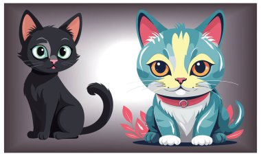 Kedi Hayvanı Çizgi Film Vektör Tasarımı.