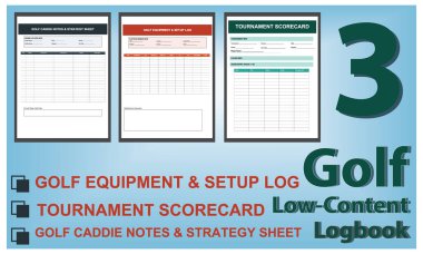 Golf Seyir Defteri Şablonu Ayarları, Puan İzleme, Ders Notları ve Performans Kayıtları için Düzenlenebilir EPS Dosyaları.