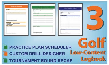 Golf Seyir Defteri Şablonu Ayarları, Puan İzleme, Ders Notları ve Performans Kayıtları için Düzenlenebilir EPS Dosyaları.