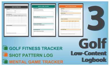 Golf Seyir Defteri Şablonu Ayarları, Puan İzleme, Ders Notları ve Performans Kayıtları için Düzenlenebilir EPS Dosyaları.