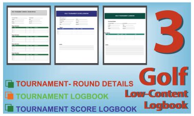 Golf Seyir Defteri Şablonu Ayarları, Puan İzleme, Ders Notları ve Performans Kayıtları için Düzenlenebilir EPS Dosyaları.