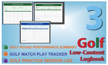 Golf Seyir Defteri Şablonu Ayarları, Puan İzleme, Ders Notları ve Performans Kayıtları için Düzenlenebilir EPS Dosyaları.