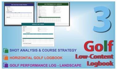 Golf Seyir Defteri Şablonu Ayarları, Puan İzleme, Ders Notları ve Performans Kayıtları için Düzenlenebilir EPS Dosyaları.