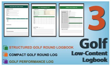 Golf Seyir Defteri Şablonu Ayarları, Puan İzleme, Ders Notları ve Performans Kayıtları için Düzenlenebilir EPS Dosyaları.