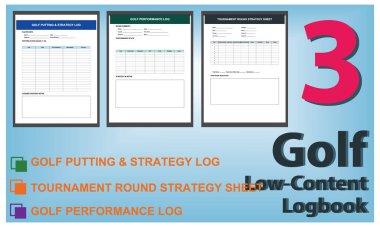 Golf Seyir Defteri Şablonu Ayarları, Puan İzleme, Ders Notları ve Performans Kayıtları için Düzenlenebilir EPS Dosyaları.