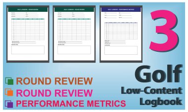 Golf Seyir Defteri Şablonu Ayarları, Puan İzleme, Ders Notları ve Performans Kayıtları için Düzenlenebilir EPS Dosyaları.
