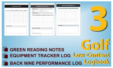 Golf Seyir Defteri Şablonu Ayarları, Puan İzleme, Ders Notları ve Performans Kayıtları için Düzenlenebilir EPS Dosyaları.