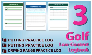 Golf Seyir Defteri Şablonu Ayarları, Puan İzleme, Ders Notları ve Performans Kayıtları için Düzenlenebilir EPS Dosyaları.