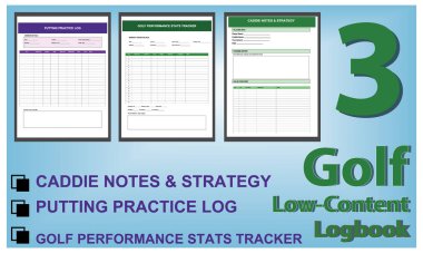 Golf Seyir Defteri Şablonu Ayarları, Puan İzleme, Ders Notları ve Performans Kayıtları için Düzenlenebilir EPS Dosyaları.