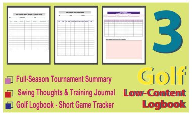 Golf Seyir Defteri Şablonu Ayarları, Puan İzleme, Ders Notları ve Performans Kayıtları için Düzenlenebilir EPS Dosyaları.