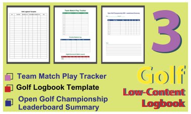 Golf Seyir Defteri Şablonu Ayarları, Puan İzleme, Ders Notları ve Performans Kayıtları için Düzenlenebilir EPS Dosyaları.