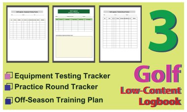 Golf Seyir Defteri Şablonu Ayarları, Puan İzleme, Ders Notları ve Performans Kayıtları için Düzenlenebilir EPS Dosyaları.