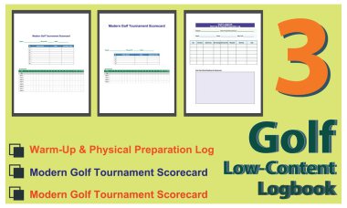 Golf Seyir Defteri Şablonu Ayarları, Puan İzleme, Ders Notları ve Performans Kayıtları için Düzenlenebilir EPS Dosyaları.