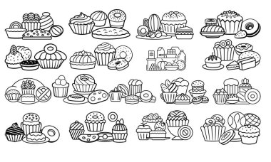 Lezzetli Pastalar, Kekler, Çörekler ve Pasta Çizim Koleksiyonu