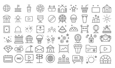 Eğlence Fuarı ve Eğlence Parkı Simgesi Koleksiyonu Çeşitli Semboller