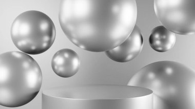 boş gümüş podyum sunumu, ürün gösterimi için temiz platform, 3D oluşturma