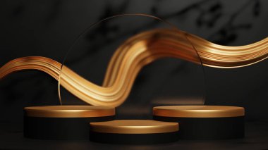 boş altın podyum sunumu, ürün sergisi için temiz altın platform, 3D görüntüleme