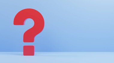 Mavi arkaplanda 3d soru işareti, faq banner tasarım konsepti, 3d oluşturma