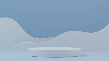 Ürün gösterimi için pastel mavisi boş platform, boş stand şov sunumu, 3d görüntüleme