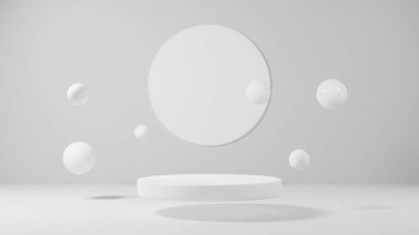 Ürün vitrini için minimal beyaz podyum veya kaide, boş platform stand ekranı, sunum için boş sahne, 3d görüntüleme