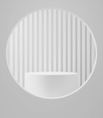 Ürün vitrini için minimal beyaz podyum veya kaide, boş platform stand ekranı, sunum için boş sahne, 3d görüntüleme