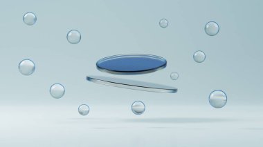 3D görüntüleme boş şeffaf cam platform arkaplan, ürün gösterisi ve sunum için kristal kaide