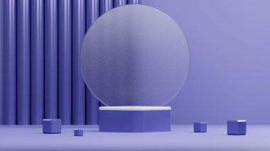 3D platform görüntüleme standı. Ürün gösterisi ve sunumu için podyum modelleme veya kaide ve çok peri renk arkaplanı.