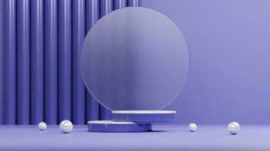 3D platform görüntüleme standı. Ürün gösterisi ve sunumu için podyum modelleme veya kaide ve çok peri renk arkaplanı.