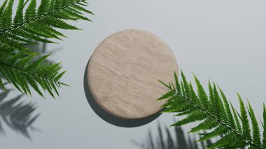 3D işlemeli ahşap silindir podyum modelleme veya güzellik ürünü görüntüleme için kaidesi, vitrin ve sunum için boş doğal ahşap platform