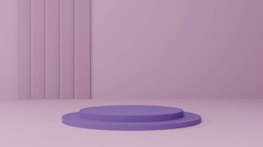 minimal pastel pembe ve mor kaide veya podyum modelleme görüntüsü, ürün vitrini ve sunumu için boş platform, temiz sahne, 3D görüntüleme