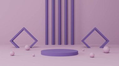 minimal pastel pembe ve mor kaide veya podyum modelleme görüntüsü, ürün vitrini ve sunumu için boş platform, temiz sahne, 3D görüntüleme