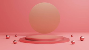 minimal pembe ve gül rengi kaide veya podyum modelleme, ürün sergisi ve sunumu için boş platform, temiz sahne, 3D görüntüleme