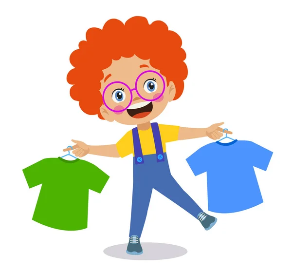 Cute Happy Boy Choosing Clothes — Stock Vector