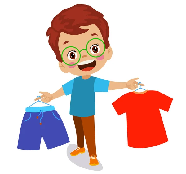 Cute Happy Boy Choosing Clothes — Stock Vector