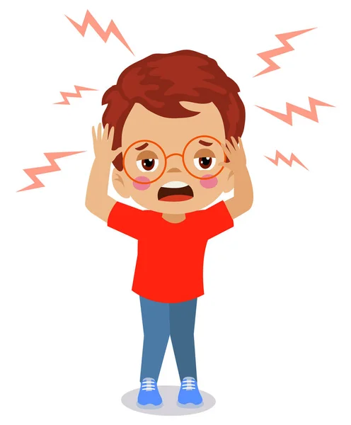Netter Kranker Junge Mit Kopfschmerzen — Stockvektor