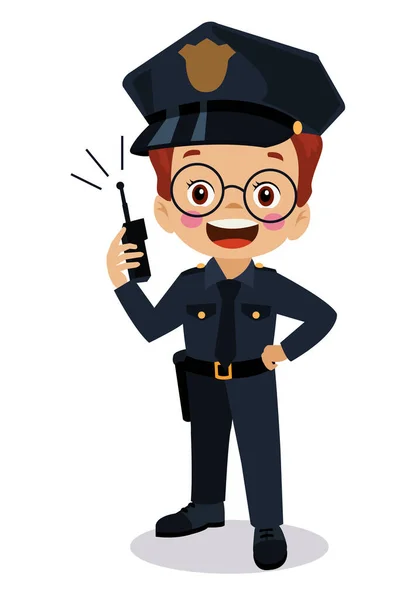 Gelukkige Kinderen Dragen Politie Uniform Set — Stockvector