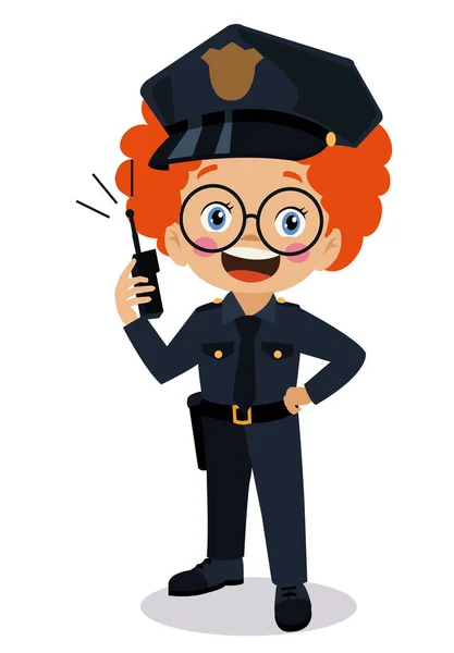 Gelukkige Kinderen Dragen Politie Uniform Set — Stockvector