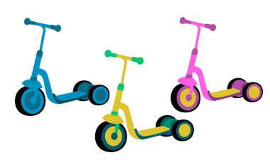 Farklı renklerde şirin scooterlar.