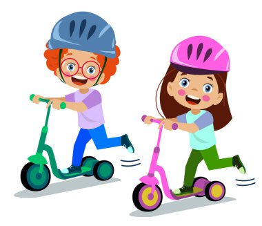 Mobilete binen sevimli mutlu çocuk.