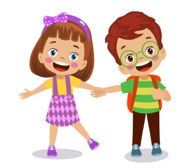 Sevimli Mutlu Çocuklar El ele tutuşuyor