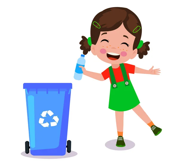 Χαριτωμένο Αγόρι Πετάει Σκουπίδια Στον Κάδο Ανακύκλωσης — Διανυσματικό Αρχείο