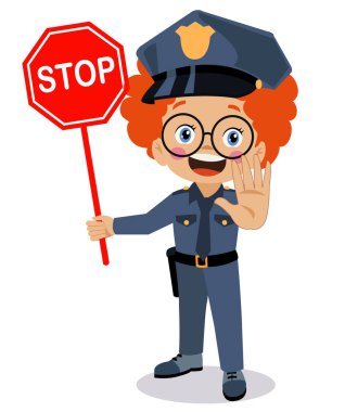 Polis memuru dur işareti yapıyor.