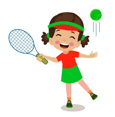 Güzel, mutlu çocuk tenis oynuyor.